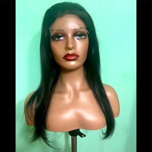 100% Human Hair 16 in Straight Closure Wig/HD lace